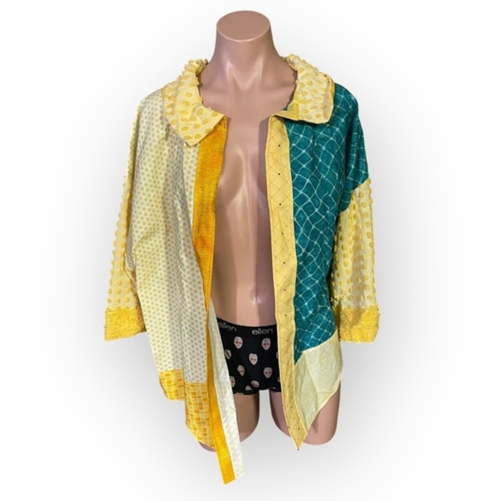 Handmade Women’s Multicolored Multi Textured Design Funny Cat Jacket
